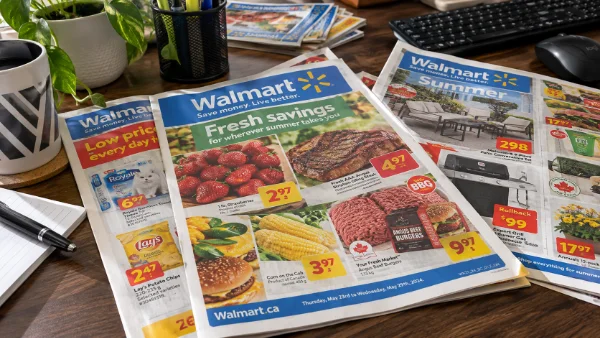 Walmart flyer layout featuring sale items, berries, and promotional pricing